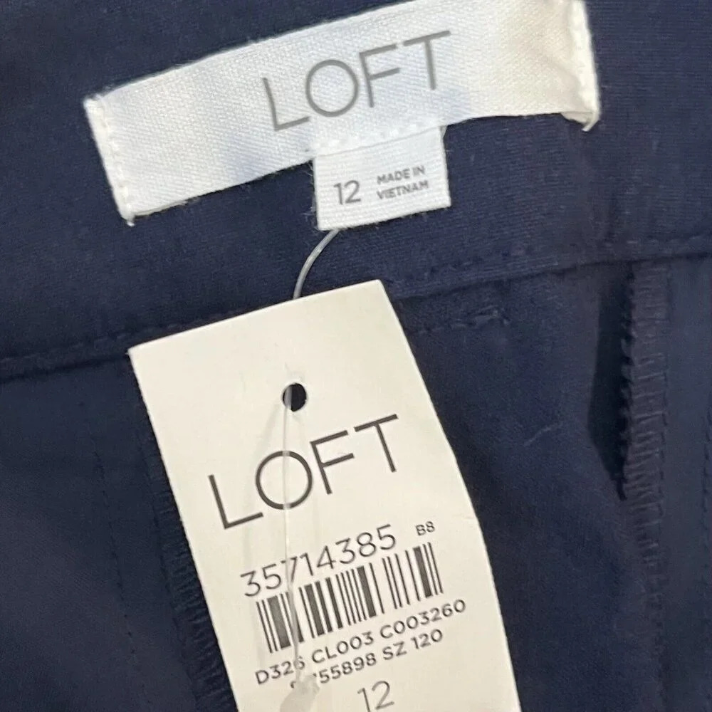LOFT Women’s Dressy Wide Leg Cargo Pants Size 12 Navy Blue Utility Career - Picture 8 of 9